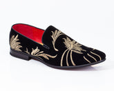 Premium Black And Golden Flowers Loafers for men designer slip on casual / dress shoes – Luxury - Amedeo Exclusive